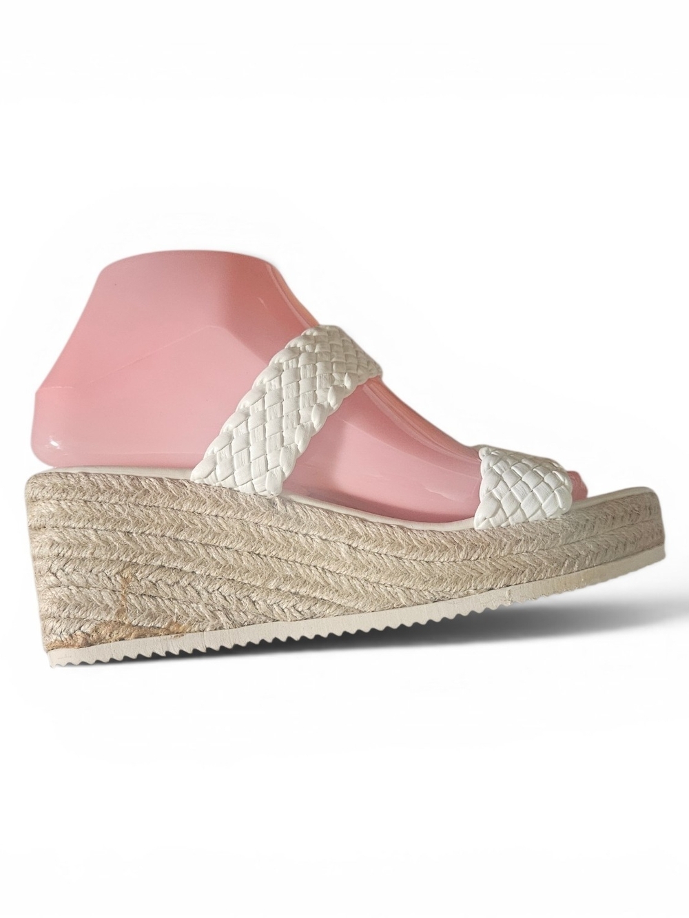 White Woven Braided Strap Espadrille Platform Wedge Sandals - Picture 8 of 8